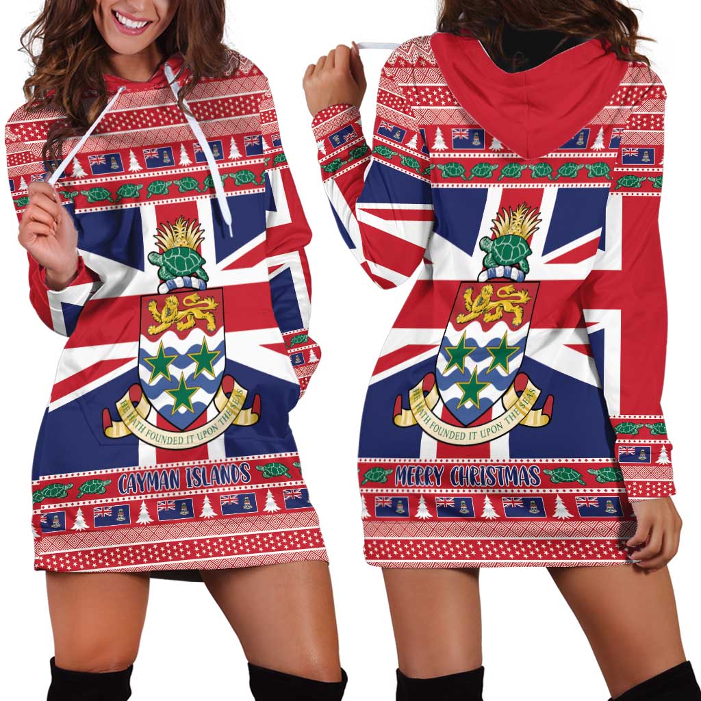 Cayman Islands Christmas Hoodie Dress Coat Of Arms - Flag Style - Wonder Print Shop