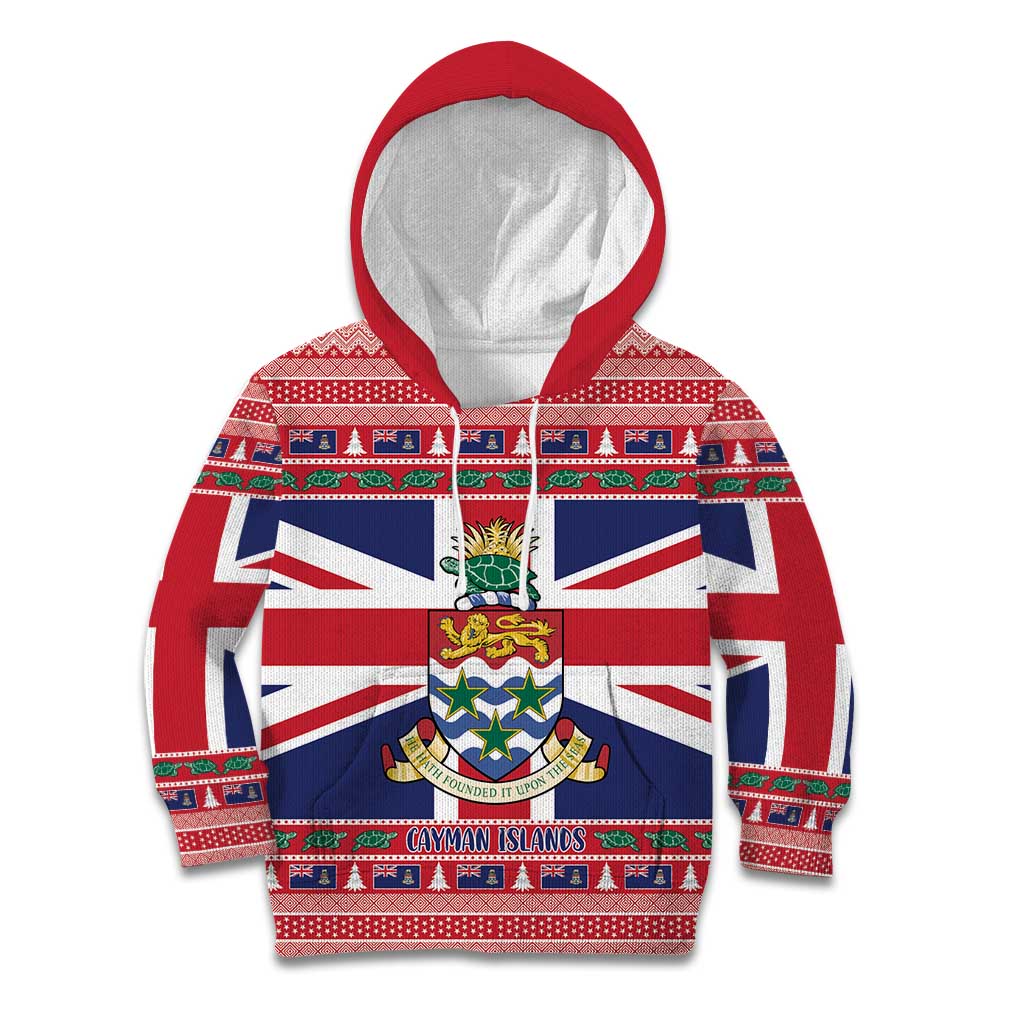 Cayman Islands Christmas Kid Hoodie Coat Of Arms - Flag Style - Wonder Print Shop