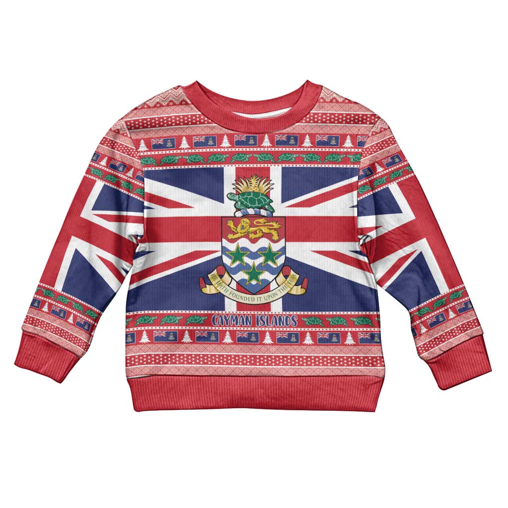 Cayman Islands Christmas Kid Ugly Christmas Sweater Coat Of Arms - Flag Style - Wonder Print Shop