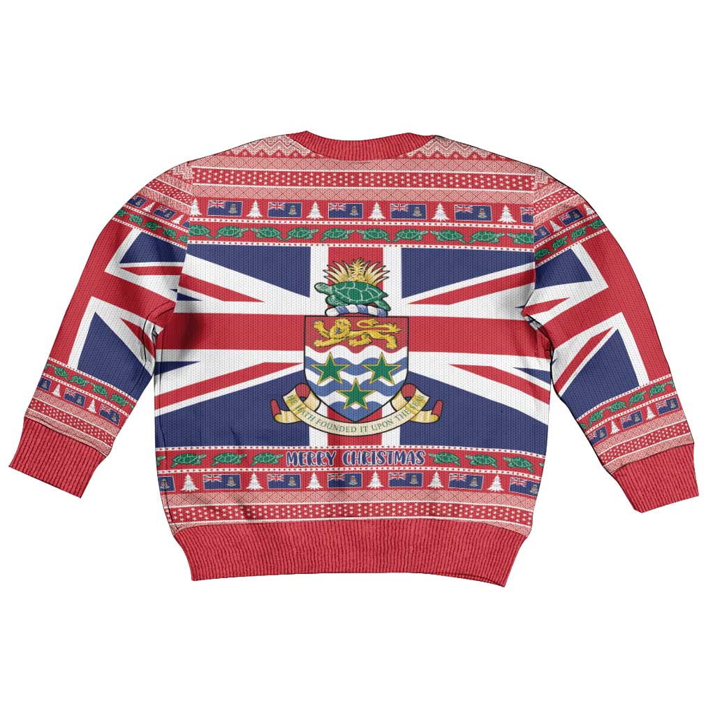 Cayman Islands Christmas Kid Ugly Christmas Sweater Coat Of Arms - Flag Style - Wonder Print Shop