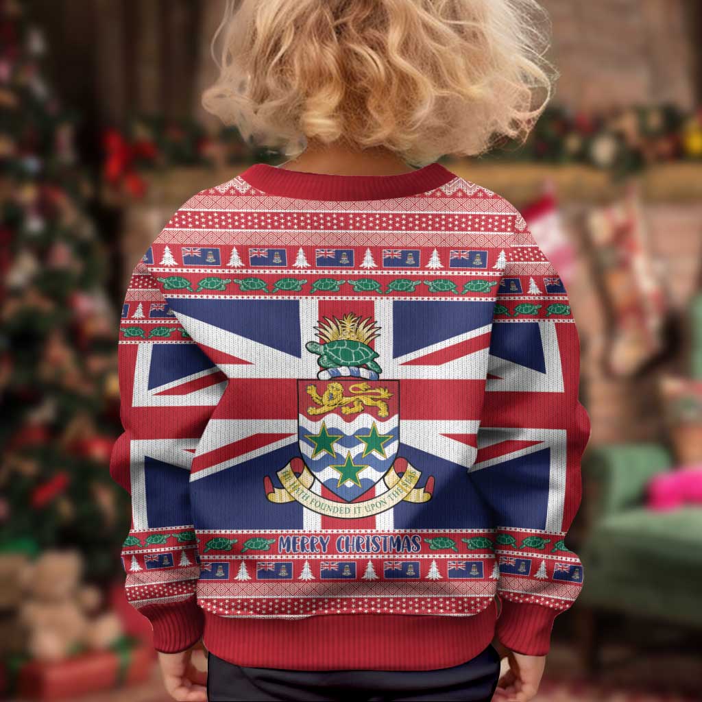 Cayman Islands Christmas Kid Ugly Christmas Sweater Coat Of Arms - Flag Style - Wonder Print Shop