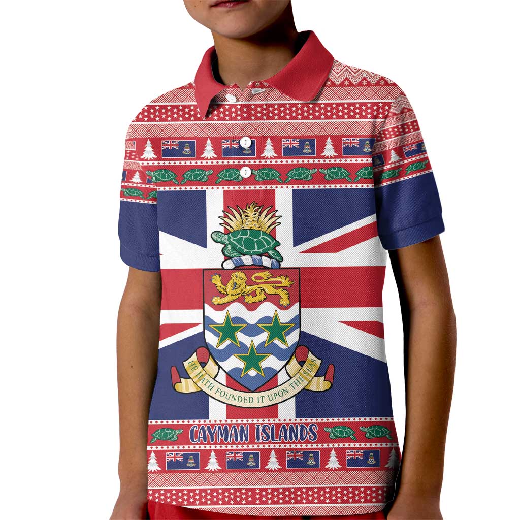 Cayman Islands Christmas Kid Polo Shirt Coat Of Arms - Flag Style - Wonder Print Shop