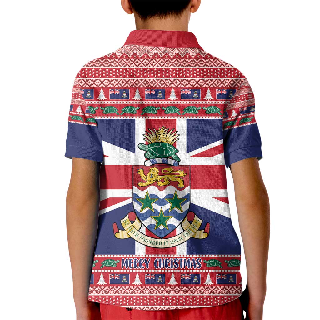 Cayman Islands Christmas Kid Polo Shirt Coat Of Arms - Flag Style - Wonder Print Shop
