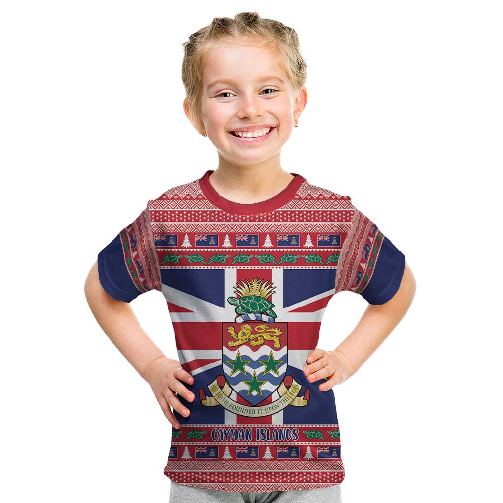 Cayman Islands Christmas Kid T Shirt Coat Of Arms - Flag Style - Wonder Print Shop