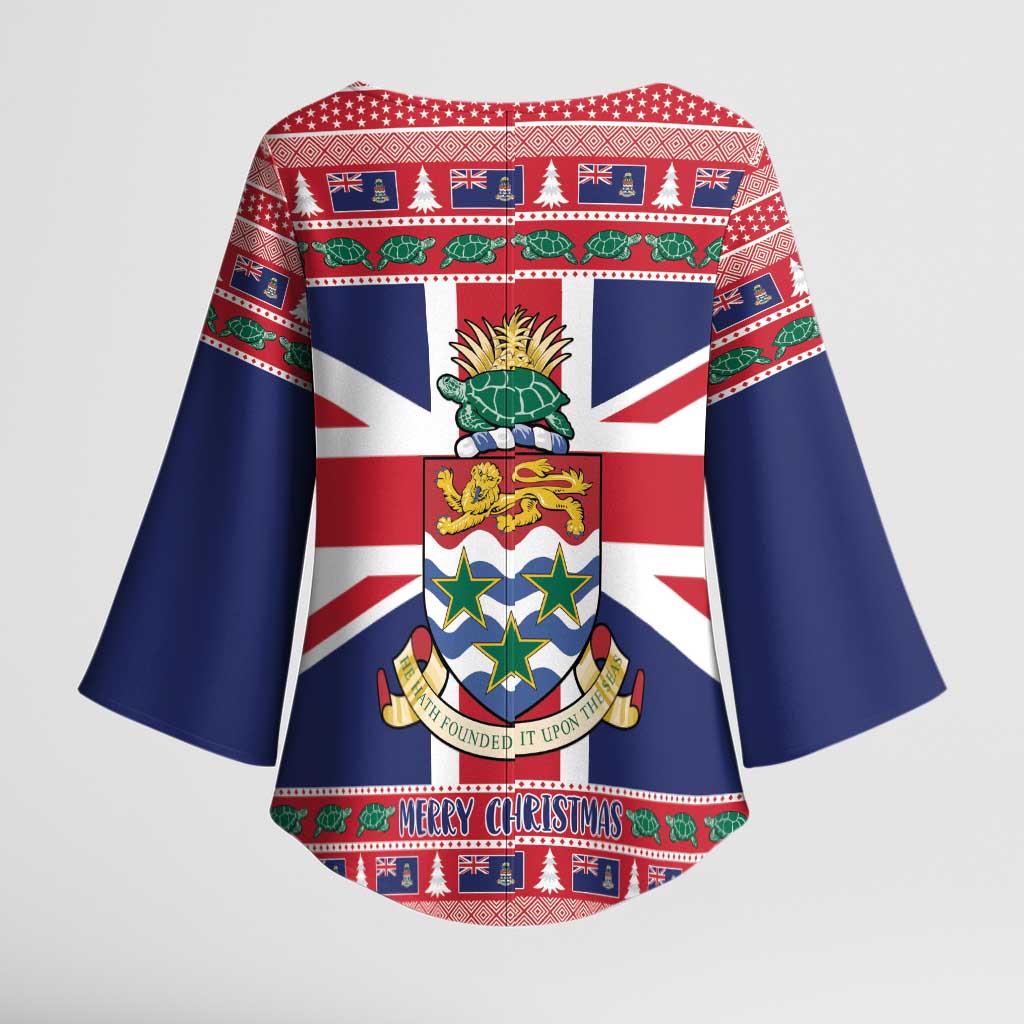 Cayman Islands Christmas Kimono Sleeve Blouse Coat Of Arms - Flag Style - Wonder Print Shop