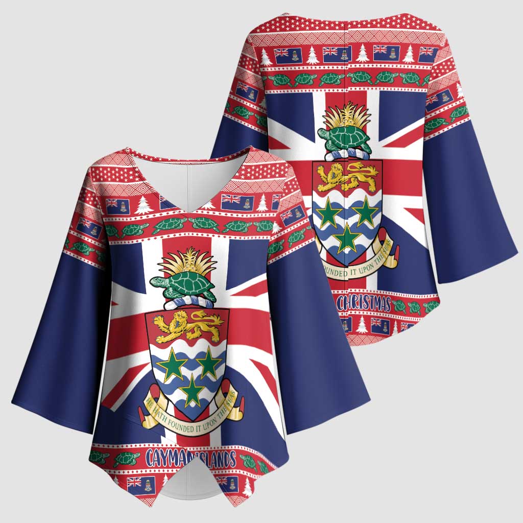 Cayman Islands Christmas Kimono Sleeve Blouse Coat Of Arms - Flag Style - Wonder Print Shop