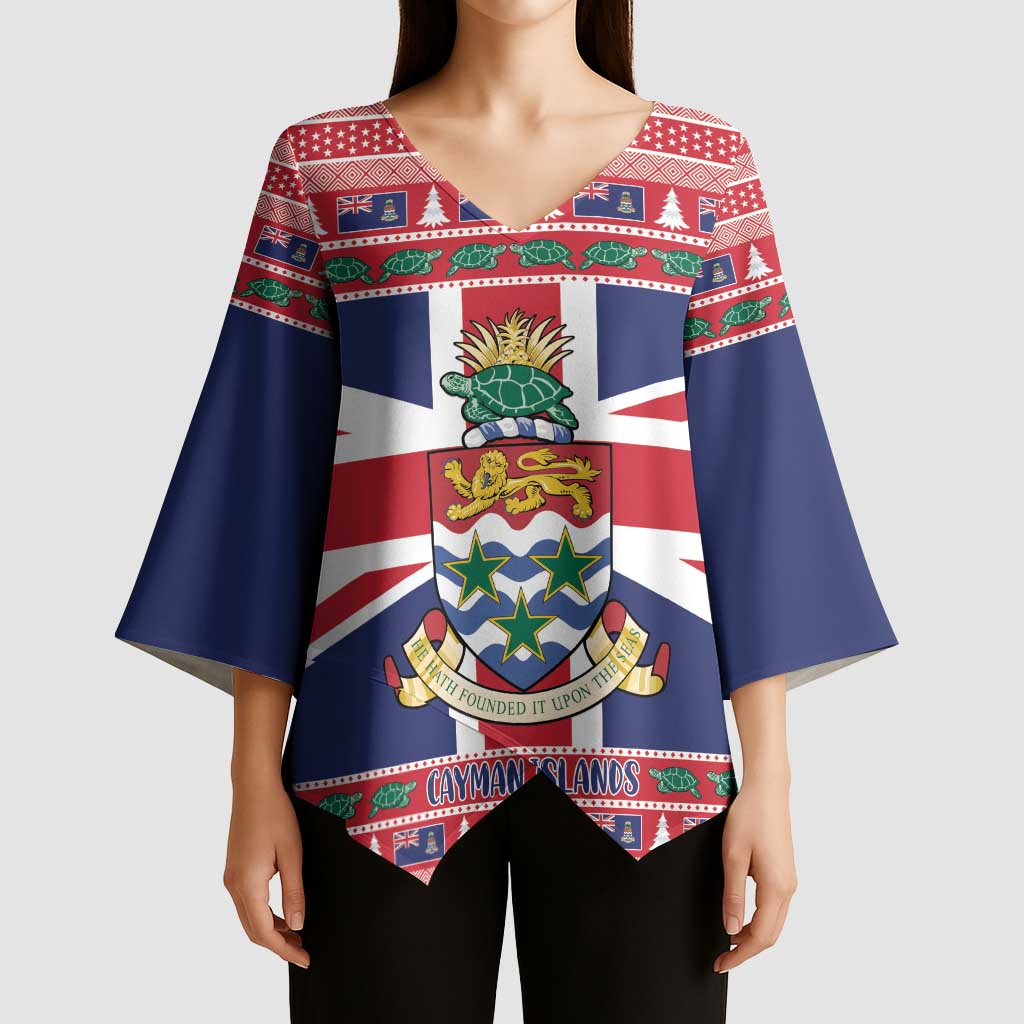 Cayman Islands Christmas Kimono Sleeve Blouse Coat Of Arms - Flag Style - Wonder Print Shop
