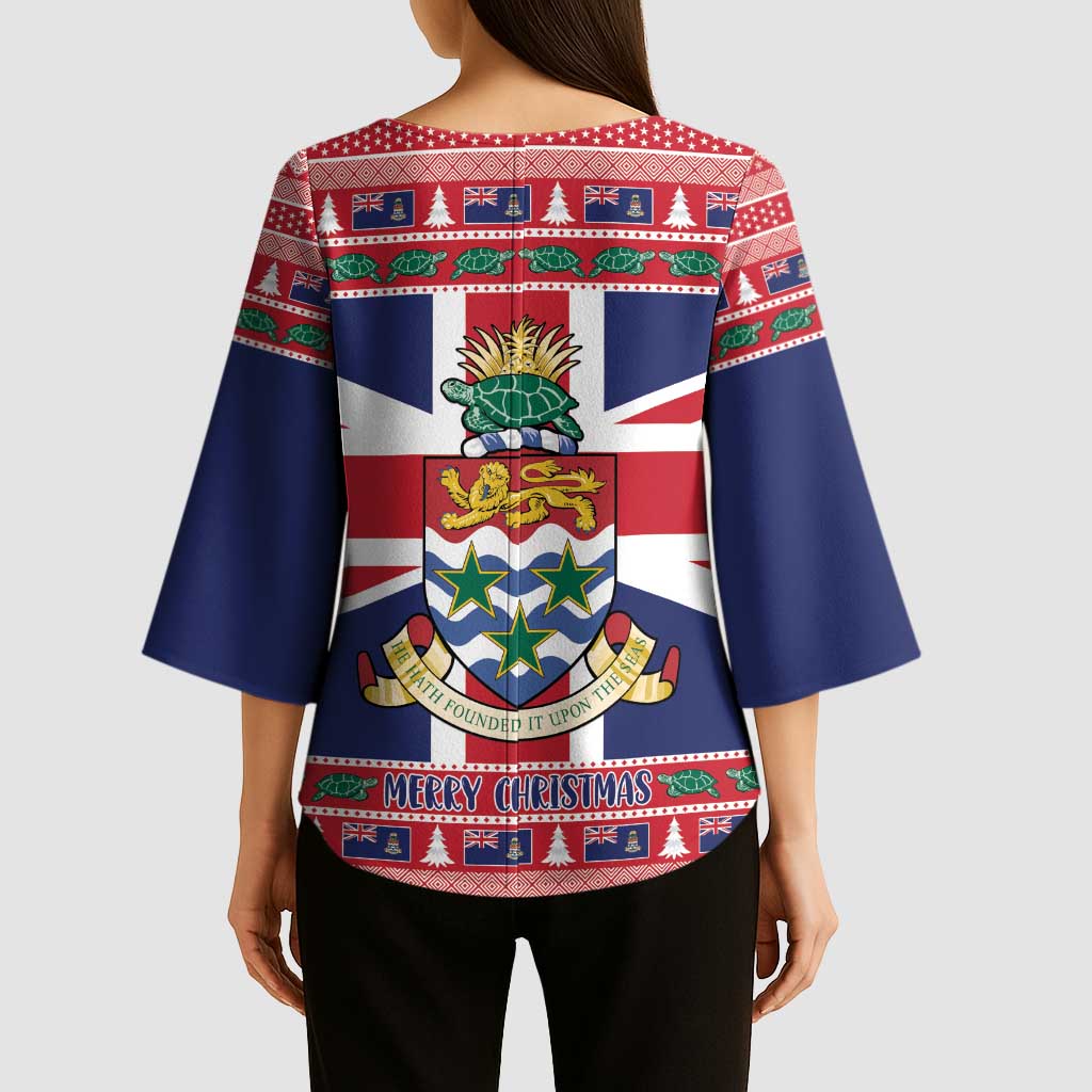 Cayman Islands Christmas Kimono Sleeve Blouse Coat Of Arms - Flag Style - Wonder Print Shop