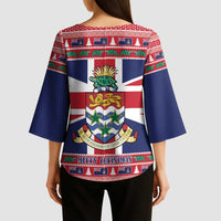 Cayman Islands Christmas Kimono Sleeve Blouse Coat Of Arms - Flag Style - Wonder Print Shop