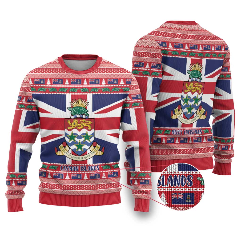 Cayman Islands Christmas Ugly Christmas Sweater Coat Of Arms - Flag Style - Wonder Print Shop