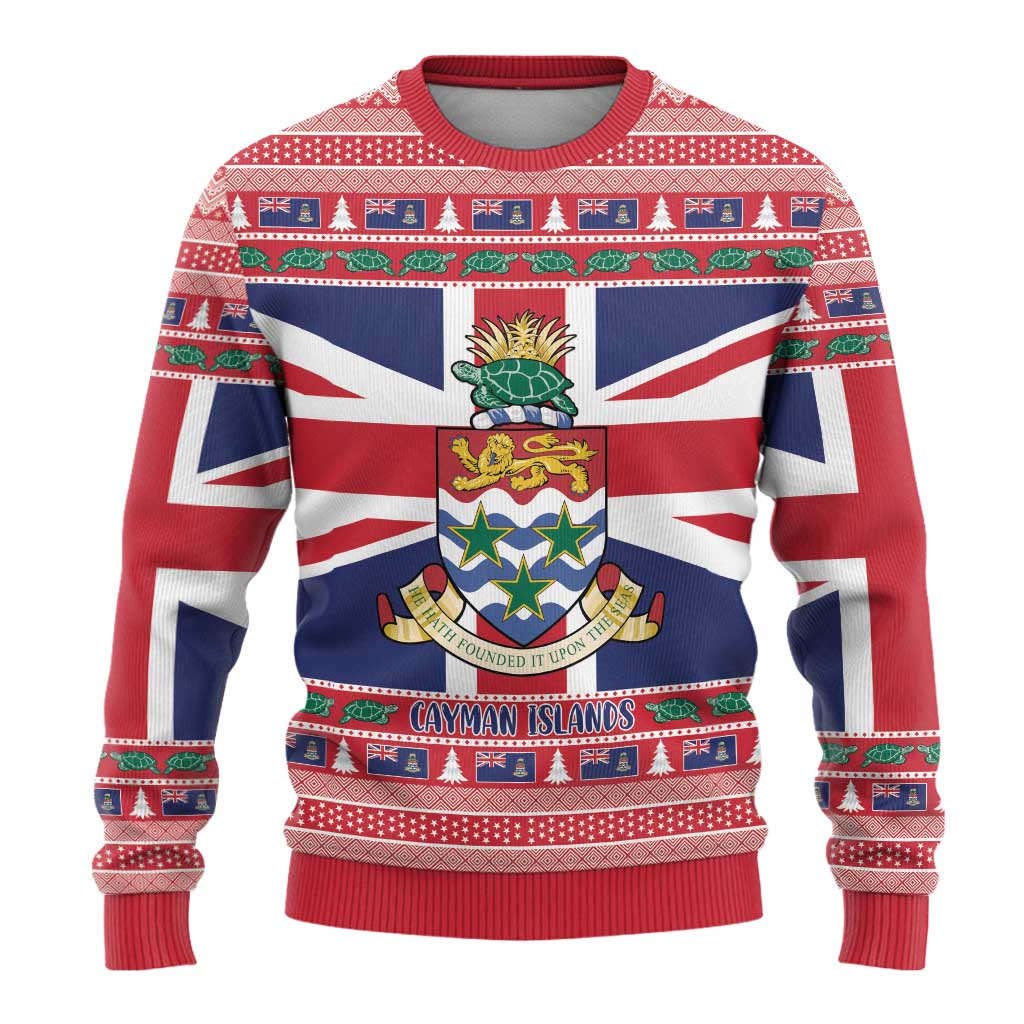 Cayman Islands Christmas Ugly Christmas Sweater Coat Of Arms - Flag Style - Wonder Print Shop