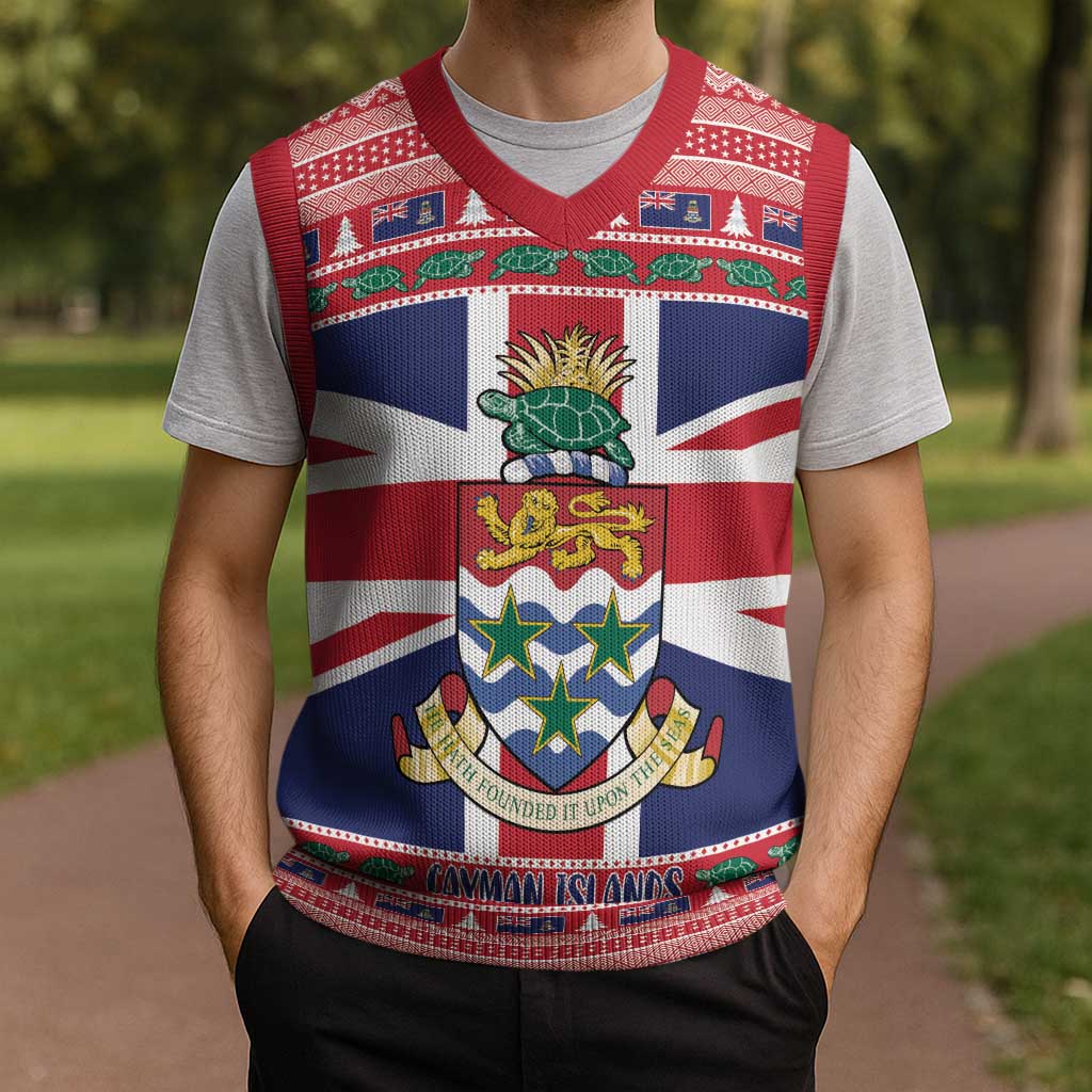 Cayman Islands Christmas Knitted V-Neck Vest Coat Of Arms - Flag Style - Wonder Print Shop