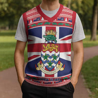 Cayman Islands Christmas Knitted V-Neck Vest Coat Of Arms - Flag Style - Wonder Print Shop