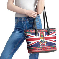 Cayman Islands Christmas Leather Tote Bag Coat Of Arms - Flag Style - Wonder Print Shop
