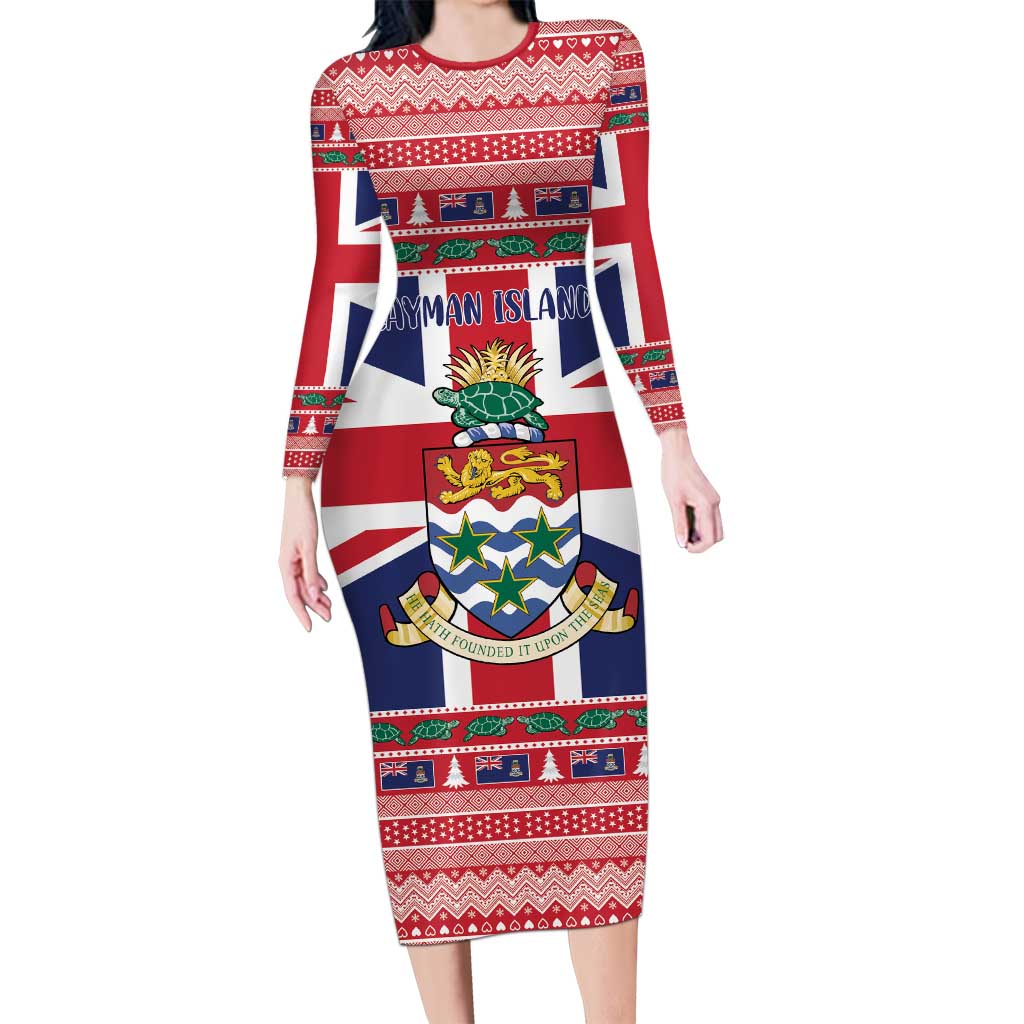 Cayman Islands Christmas Long Sleeve Bodycon Dress Coat Of Arms - Flag Style - Wonder Print Shop