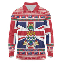 Cayman Islands Christmas Long Sleeve Polo Shirt Coat Of Arms - Flag Style - Wonder Print Shop