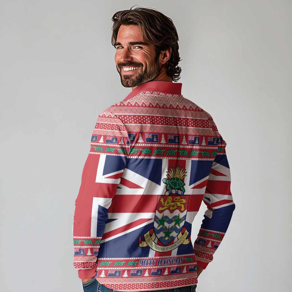 Cayman Islands Christmas Long Sleeve Polo Shirt Coat Of Arms - Flag Style - Wonder Print Shop