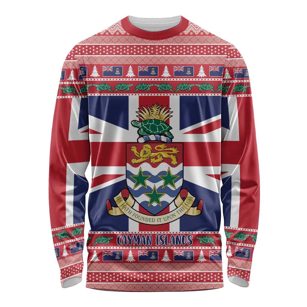 Cayman Islands Christmas Long Sleeve Shirt Coat Of Arms - Flag Style - Wonder Print Shop
