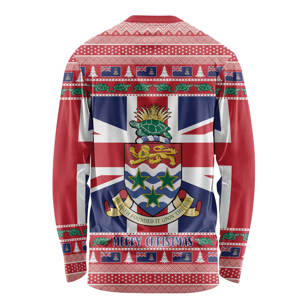 Cayman Islands Christmas Long Sleeve Shirt Coat Of Arms - Flag Style - Wonder Print Shop