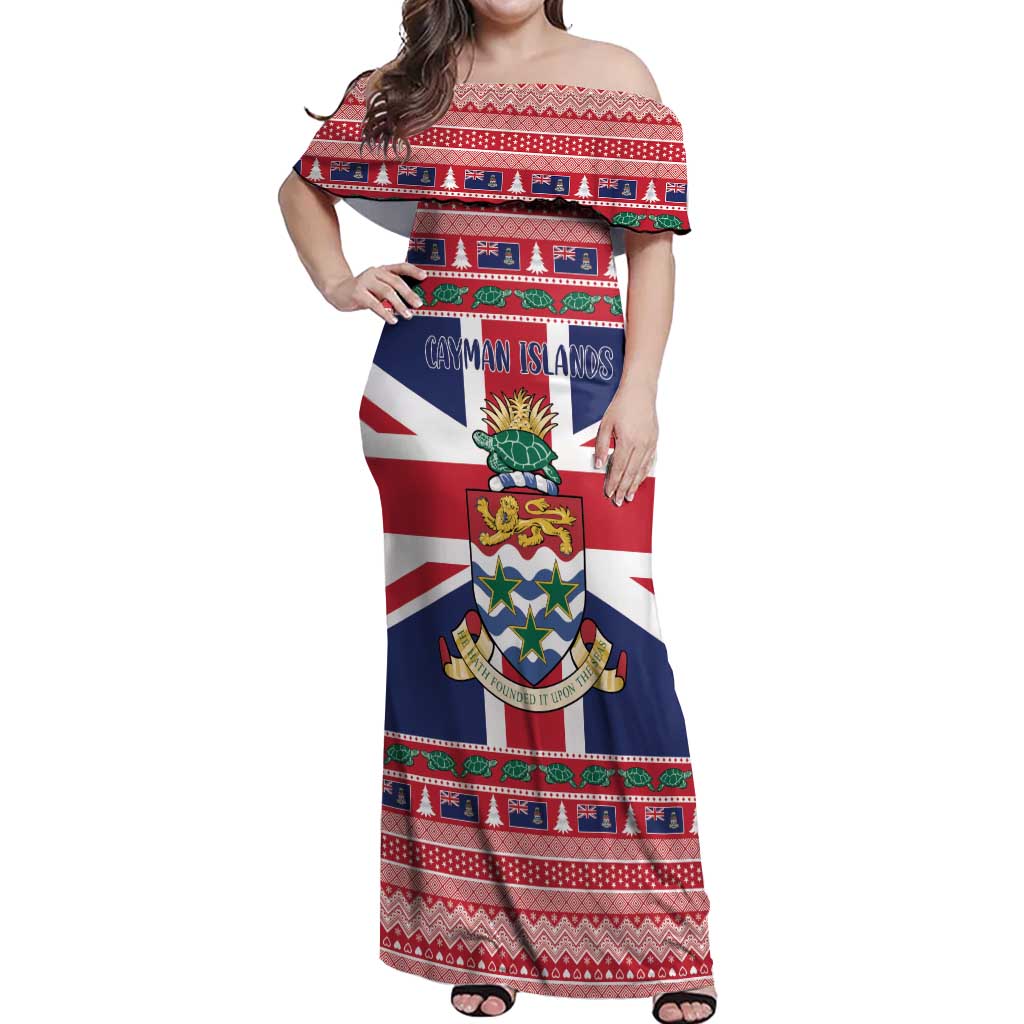 Cayman Islands Christmas Off Shoulder Maxi Dress Coat Of Arms - Flag Style - Wonder Print Shop