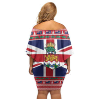 Cayman Islands Christmas Off Shoulder Short Dress Coat Of Arms - Flag Style - Wonder Print Shop