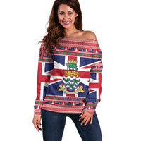 Cayman Islands Christmas Off Shoulder Sweater Coat Of Arms - Flag Style - Wonder Print Shop