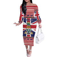 Cayman Islands Christmas Off The Shoulder Long Sleeve Dress Coat Of Arms - Flag Style - Wonder Print Shop