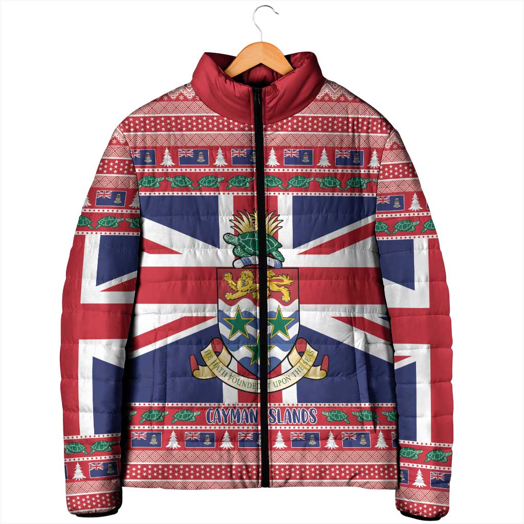 Cayman Islands Christmas Padded Jacket Coat Of Arms - Flag Style - Wonder Print Shop