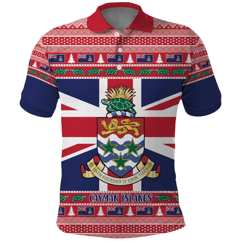 Cayman Islands Christmas Polo Shirt Coat Of Arms - Flag Style - Wonder Print Shop