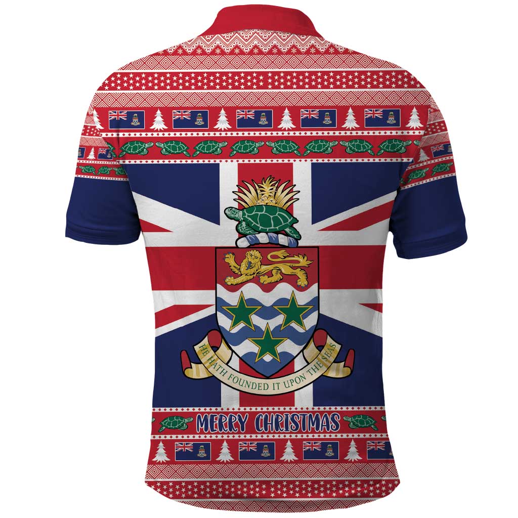 Cayman Islands Christmas Polo Shirt Coat Of Arms - Flag Style - Wonder Print Shop