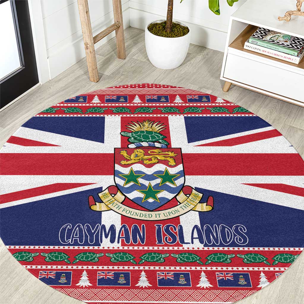 Cayman Islands Christmas Round Carpet Coat Of Arms - Flag Style - Wonder Print Shop
