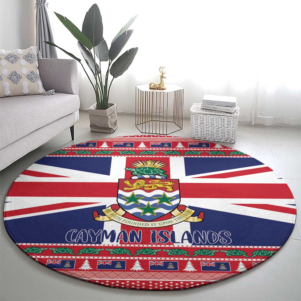Cayman Islands Christmas Round Carpet Coat Of Arms - Flag Style - Wonder Print Shop
