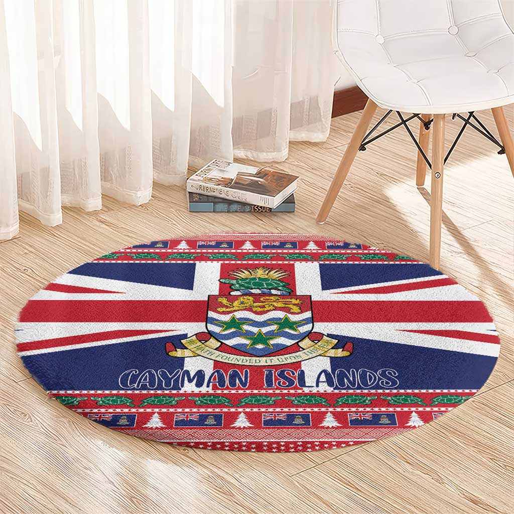 Cayman Islands Christmas Round Carpet Coat Of Arms - Flag Style - Wonder Print Shop