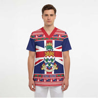 Cayman Islands Christmas Scrub Top Coat Of Arms - Flag Style - Wonder Print Shop