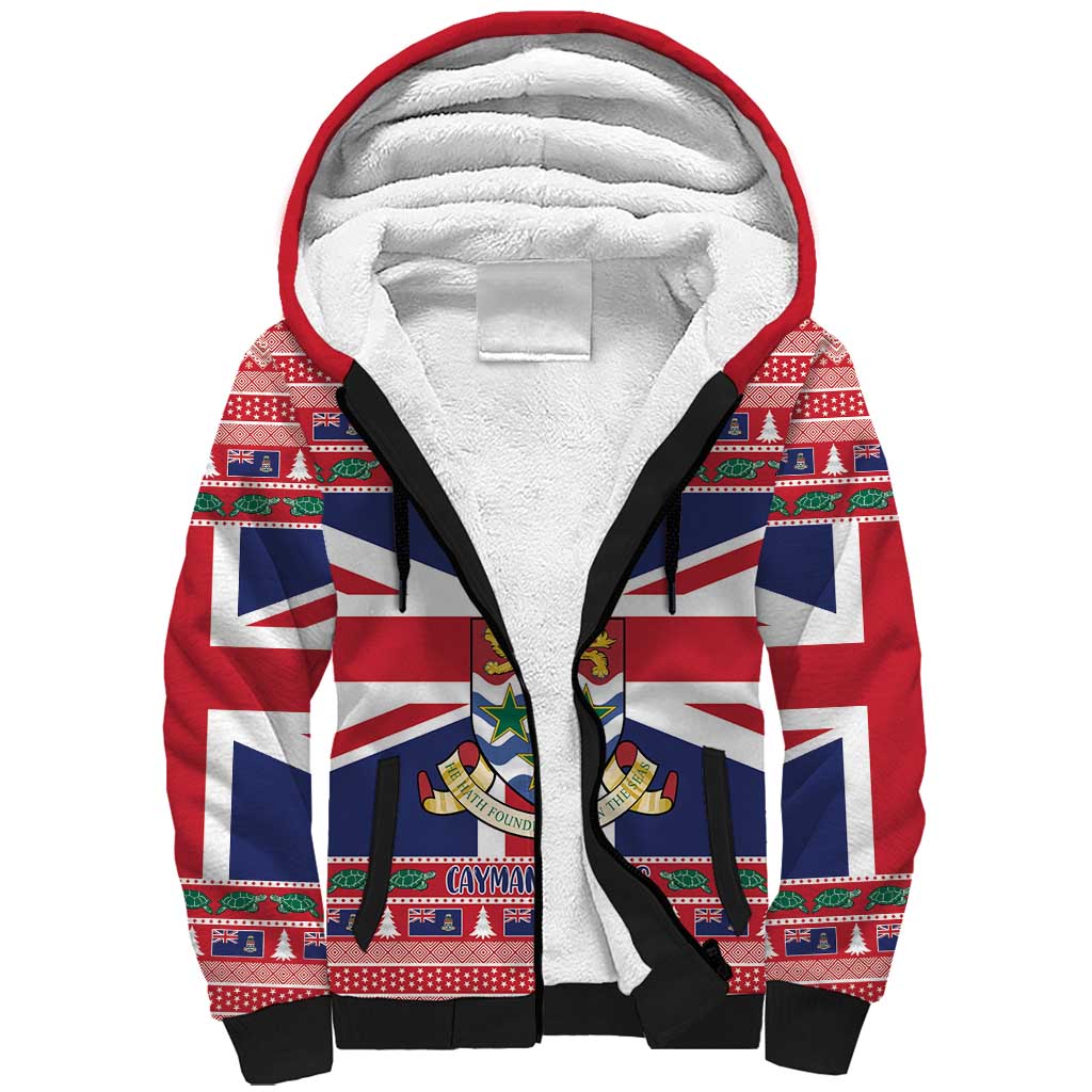 Cayman Islands Christmas Sherpa Hoodie Coat Of Arms - Flag Style - Wonder Print Shop