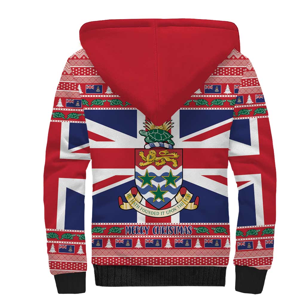 Cayman Islands Christmas Sherpa Hoodie Coat Of Arms - Flag Style - Wonder Print Shop