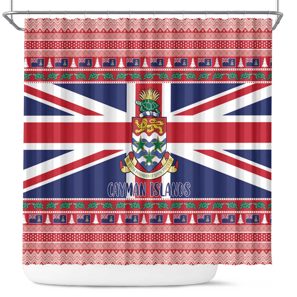 Cayman Islands Christmas Shower Curtain Coat Of Arms - Flag Style - Wonder Print Shop