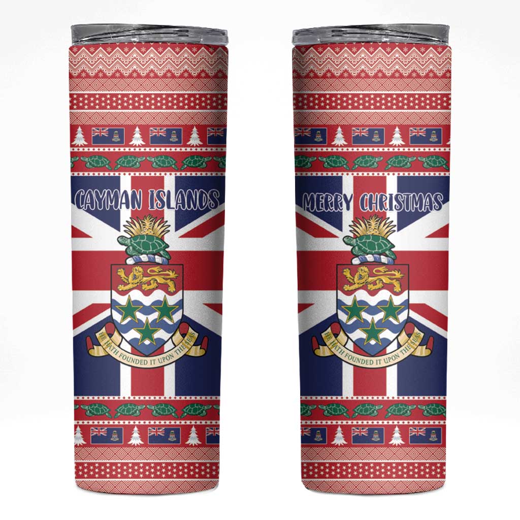 Cayman Islands Christmas Skinny Tumbler Coat Of Arms - Flag Style - Wonder Print Shop