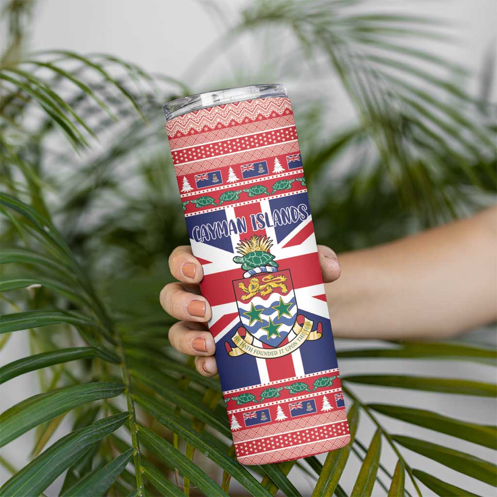 Cayman Islands Christmas Skinny Tumbler Coat Of Arms - Flag Style - Wonder Print Shop
