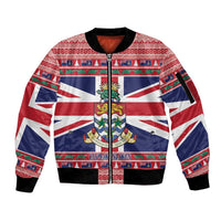 Cayman Islands Christmas Sleeve Zip Bomber Jacket Coat Of Arms - Flag Style - Wonder Print Shop