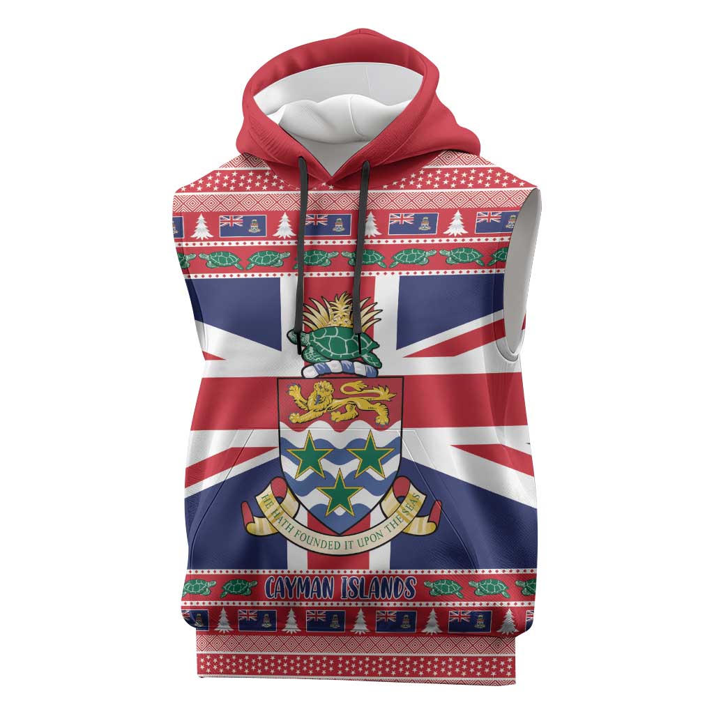 Cayman Islands Christmas Sleeveless Hoodie Coat Of Arms - Flag Style - Wonder Print Shop