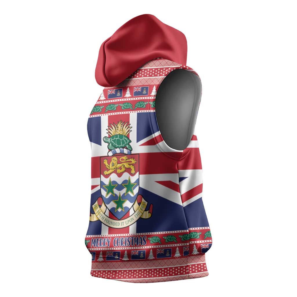Cayman Islands Christmas Sleeveless Hoodie Coat Of Arms - Flag Style - Wonder Print Shop