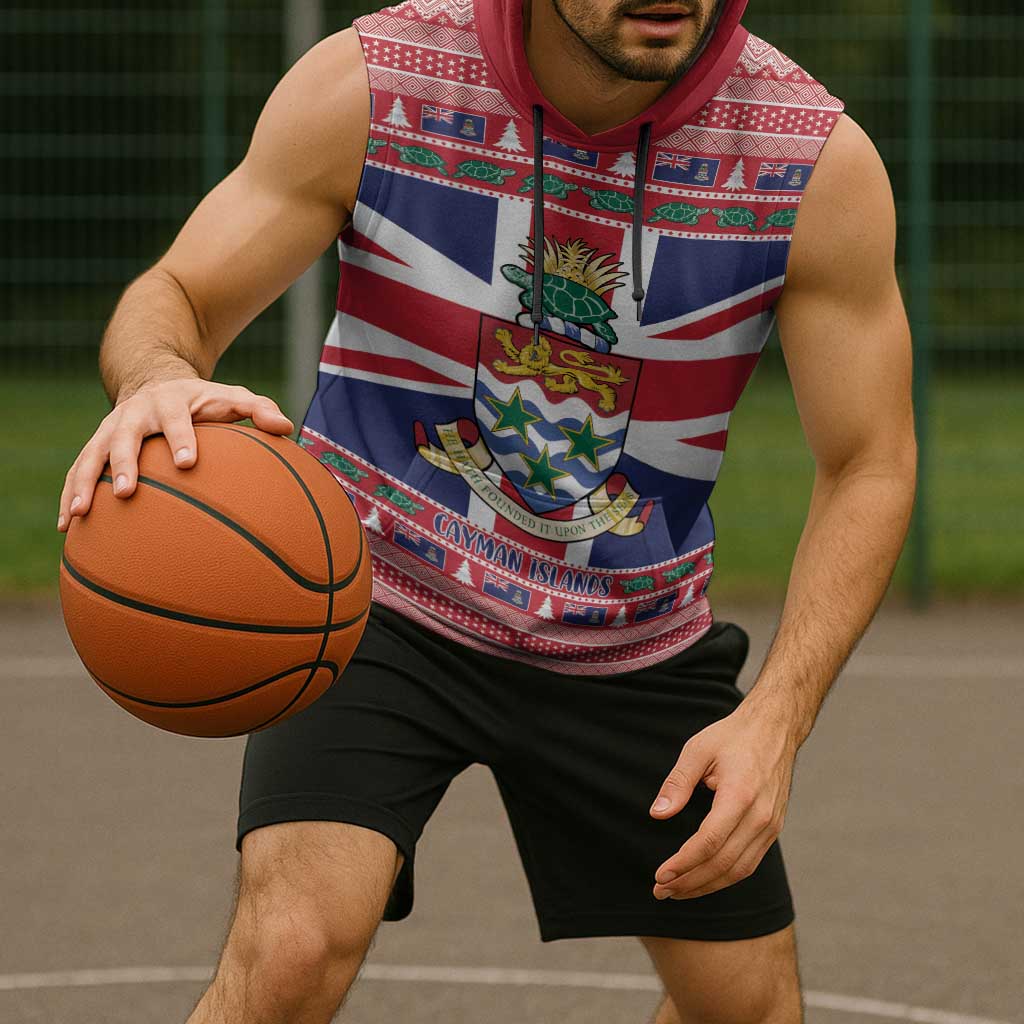 Cayman Islands Christmas Sleeveless Hoodie Coat Of Arms - Flag Style - Wonder Print Shop