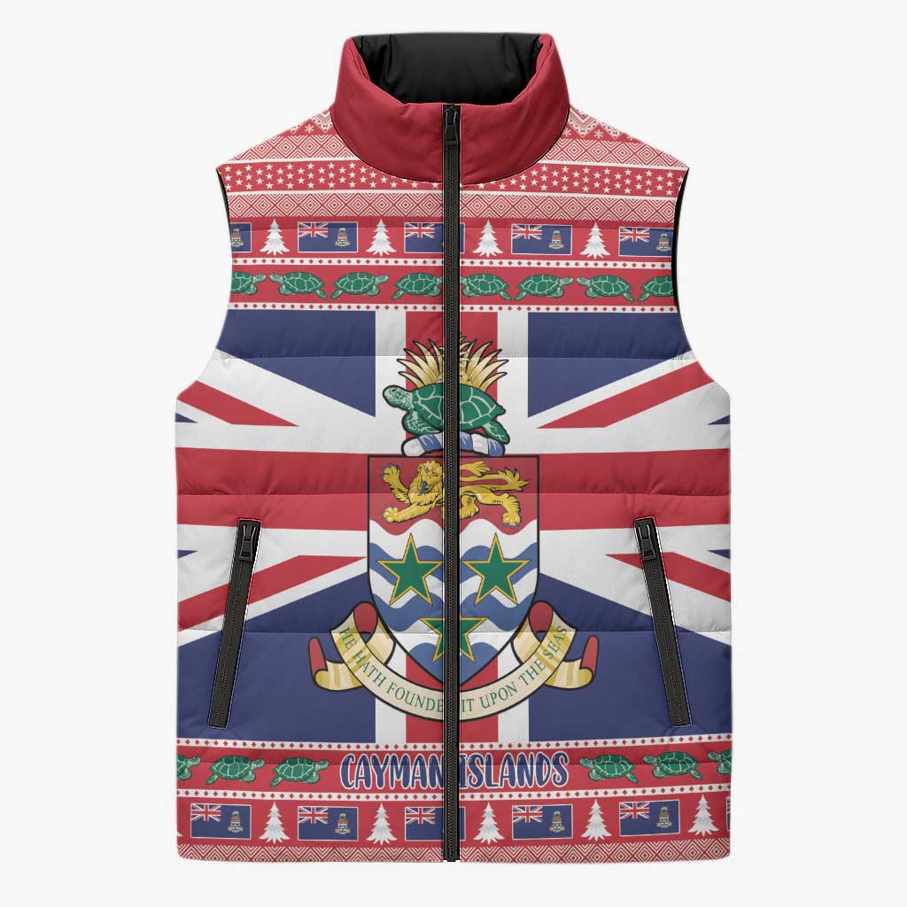 Cayman Islands Christmas Sleeveless Puffer Jacket Coat Of Arms - Flag Style - Wonder Print Shop