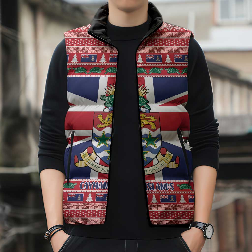 Cayman Islands Christmas Sleeveless Puffer Jacket Coat Of Arms - Flag Style - Wonder Print Shop