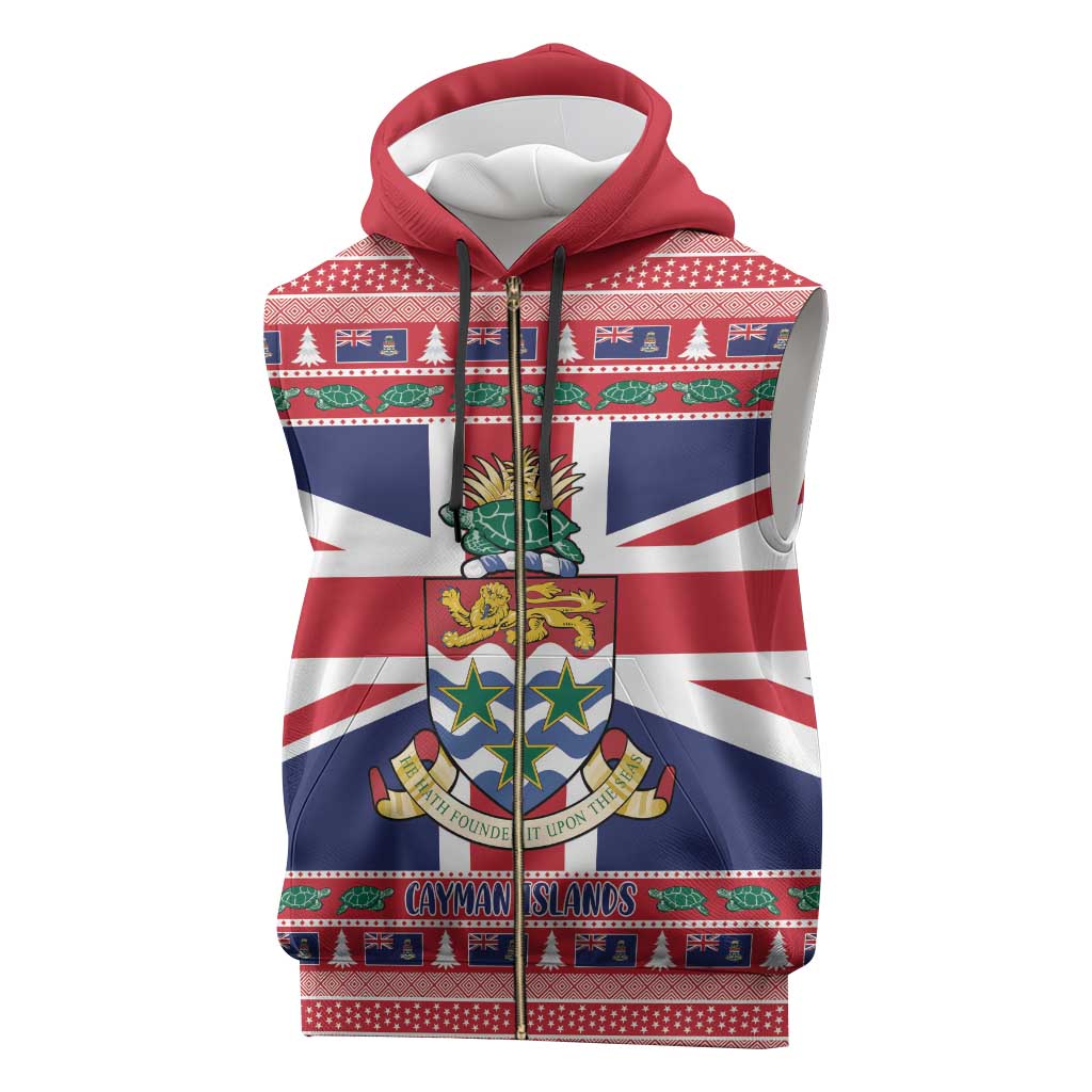 Cayman Islands Christmas Sleeveless Zip Hoodie Coat Of Arms - Flag Style - Wonder Print Shop