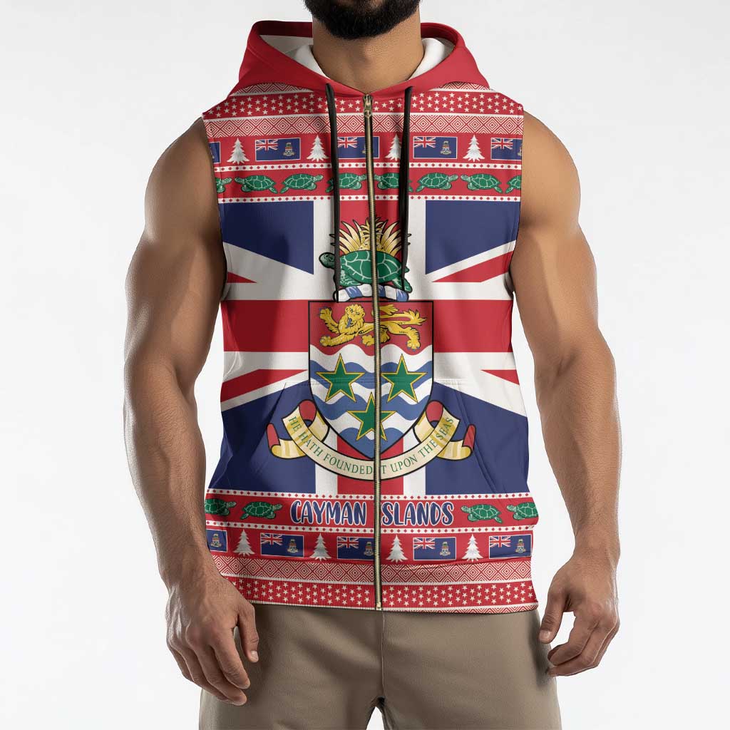Cayman Islands Christmas Sleeveless Zip Hoodie Coat Of Arms - Flag Style - Wonder Print Shop