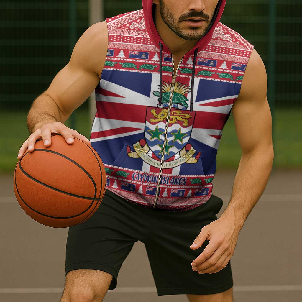 Cayman Islands Christmas Sleeveless Zip Hoodie Coat Of Arms - Flag Style - Wonder Print Shop