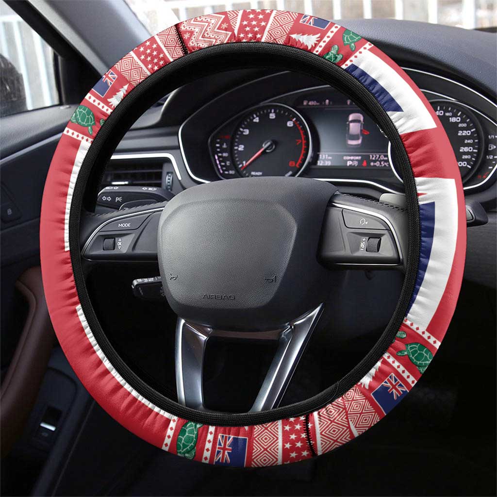 Cayman Islands Christmas Steering Wheel Cover Coat Of Arms - Flag Style - Wonder Print Shop