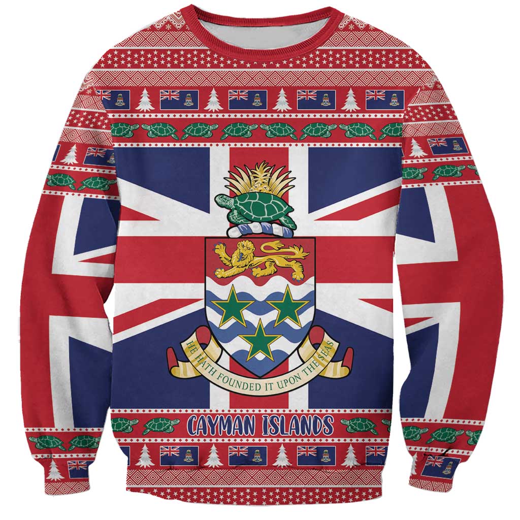 Cayman Islands Christmas Sweatshirt Coat Of Arms - Flag Style - Wonder Print Shop